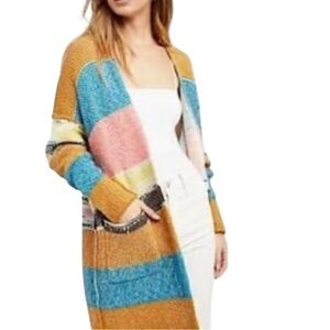Free People Think Twice Multi Color Open Front Cardigan